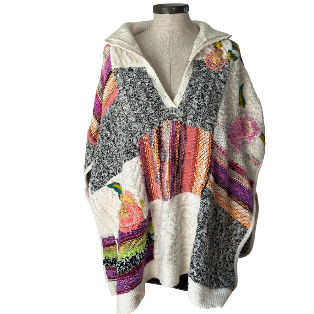 Anthropologie patchwork poncho sweater - Picture 3 of 11